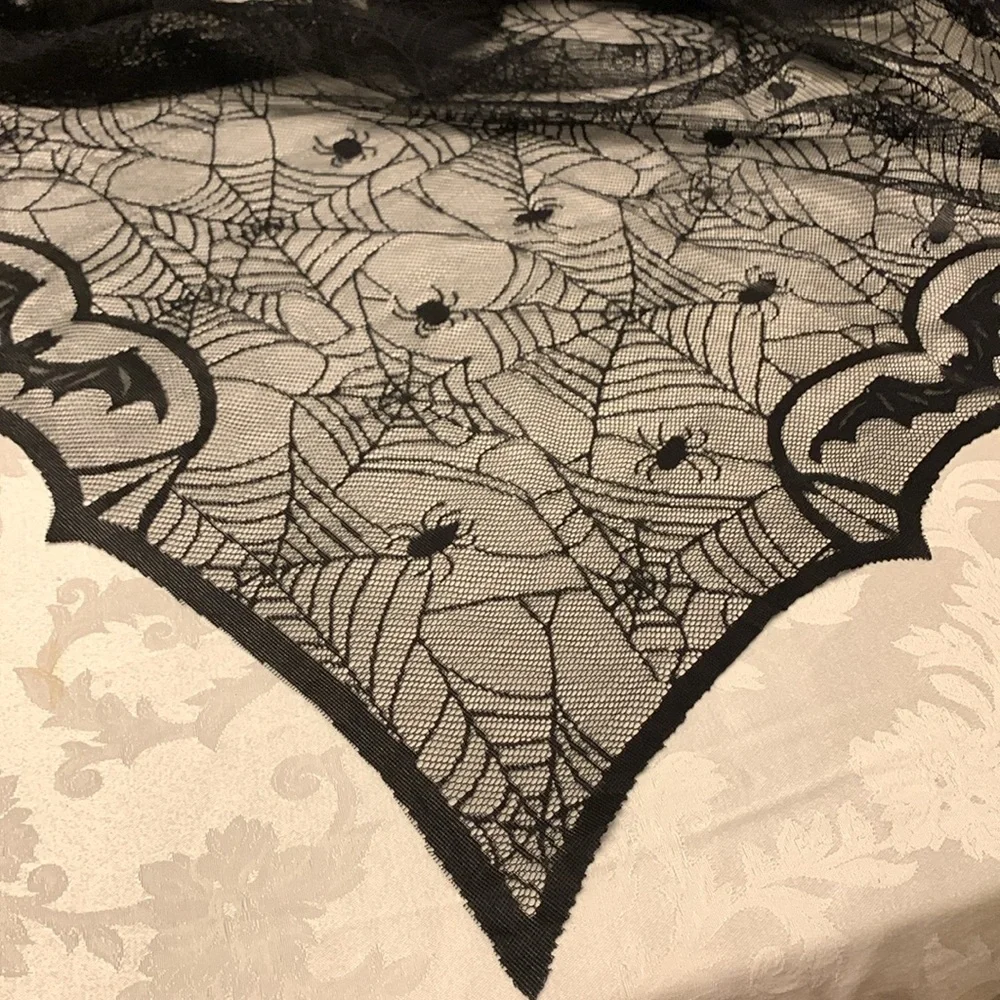Spider Black Tablecloth or Scarf, 60” Square, Nightlight New in Box